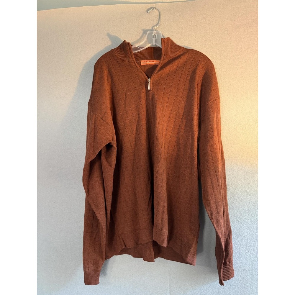 Sette Ponti Sweater Mens XL Brown Merino Wool Acrylic 1/4 Zip Mock Neck Italy
